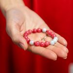 Fashion, accesorii si bijuterii - Femei - Bijuterii femei - Bratari femei - Bratara femei pietre semipretioase din Jad Rosu si Acvamarin, Noel, sfere de 8mm - Infinity.ro