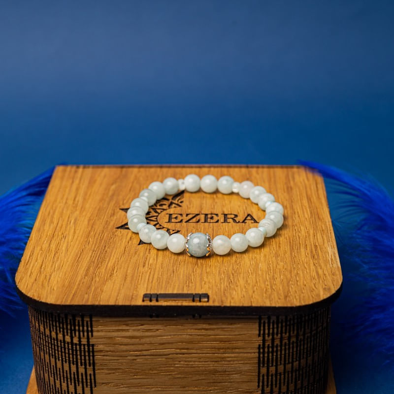 Fashion, accesorii si bijuterii - Femei - Bijuterii femei - Bratari femei - Bratara dama Serena din cristale de Acvamarin si Angelit, cu accesorii din Argint 925 - Infinity.ro