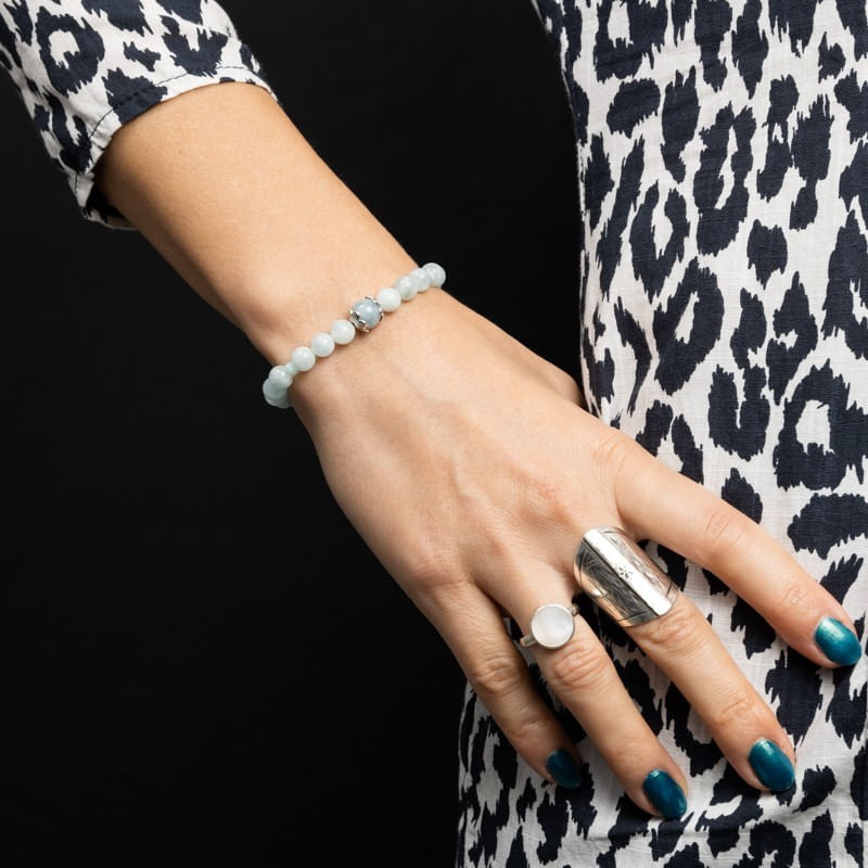 Fashion, accesorii si bijuterii - Femei - Bijuterii femei - Bratari femei - Bratara dama Serena din cristale de Acvamarin si Angelit, cu accesorii din Argint 925 - Infinity.ro