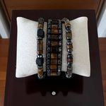 Fashion, accesorii si bijuterii - Barbati - Bijuterii barbati - Bratari barbati - Bratara barbati Ravi impletita manual cu Ochi de Tigru Cilindru si Hematit pe snur, ajustabila - Infinity.ro