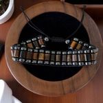 Fashion, accesorii si bijuterii - Barbati - Bijuterii barbati - Bratari barbati - Bratara barbati Ravi impletita manual cu Ochi de Tigru Cilindru si Hematit pe snur, ajustabila - Infinity.ro