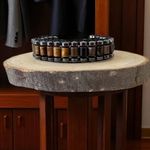 Fashion, accesorii si bijuterii - Barbati - Bijuterii barbati - Bratari barbati - Bratara barbati Ravi impletita manual cu Ochi de Tigru Cilindru si Hematit pe snur, ajustabila - Infinity.ro