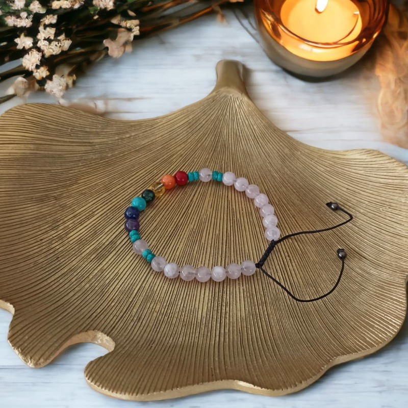 Fashion, accesorii si bijuterii - Femei - Bijuterii femei - Bratari femei - Bratara 7 Chakre Olea cu snur din cristale naturale Cuart Roz de Madagascar 6mm - Infinity.ro