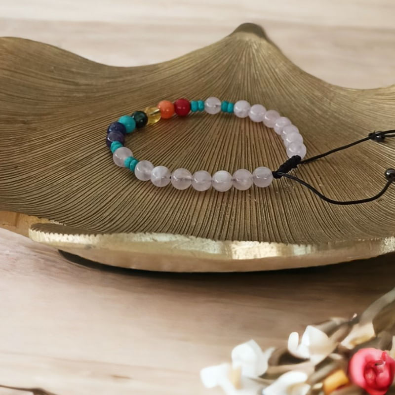 Fashion, accesorii si bijuterii - Femei - Bijuterii femei - Bratari femei - Bratara 7 Chakre Olea cu snur din cristale naturale Cuart Roz de Madagascar 6mm - Infinity.ro