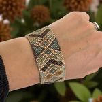Fashion, accesorii si bijuterii - Femei - Bijuterii femei - Bratari femei - Bratara lata Miyuki cusuta manual stil boho, inspirata de natura si tonurile pamantului - Infinity.ro