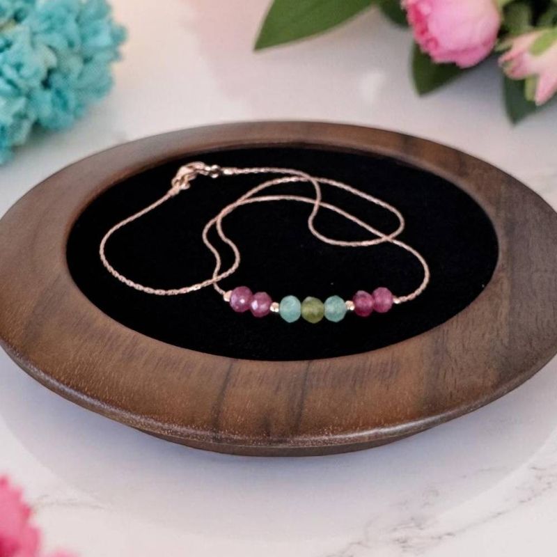 Fashion, accesorii si bijuterii - Femei - Bijuterii femei - Coliere femei - Colier choker turmalina multicolora cu lant argint placat aur roz - Infinity.ro