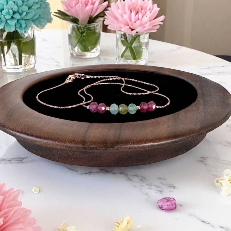 Fashion, accesorii si bijuterii - Femei - Bijuterii femei - Coliere femei - Colier choker turmalina multicolora cu lant argint placat aur roz - Infinity.ro