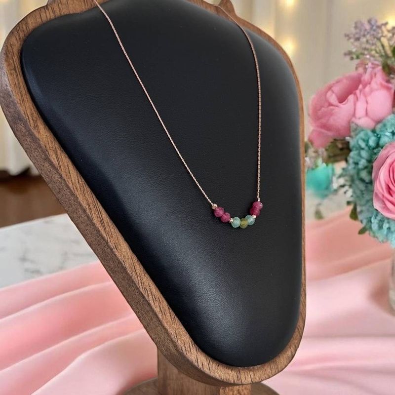 Fashion, accesorii si bijuterii - Femei - Bijuterii femei - Coliere femei - Colier choker turmalina multicolora cu lant argint placat aur roz - Infinity.ro