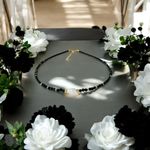 Fashion, accesorii si bijuterii - Femei - Bijuterii femei - Coliere femei - Colier choker handmade Elina din miyuki negru cu Obsidian si argint placat cu aur 925 - Infinity.ro