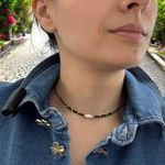 Fashion, accesorii si bijuterii - Femei - Bijuterii femei - Coliere femei - Colier choker handmade Elina din miyuki negru cu Obsidian si argint placat cu aur 925 - Infinity.ro
