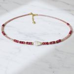 Fashion, accesorii si bijuterii - Femei - Bijuterii femei - Coliere femei - Colier choker handmade Elina din miyuki somon cu Rodocrozit si argint placat cu aur 925 - Infinity.ro