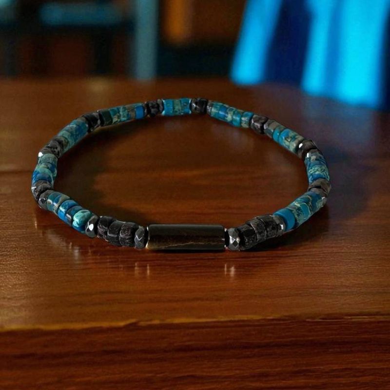 Fashion, accesorii si bijuterii - Barbati - Bijuterii barbati - Bratari barbati - Bratara barbati Caspian cu rondele de sediment marin si hematit cu ochi de tigru - Infinity.ro