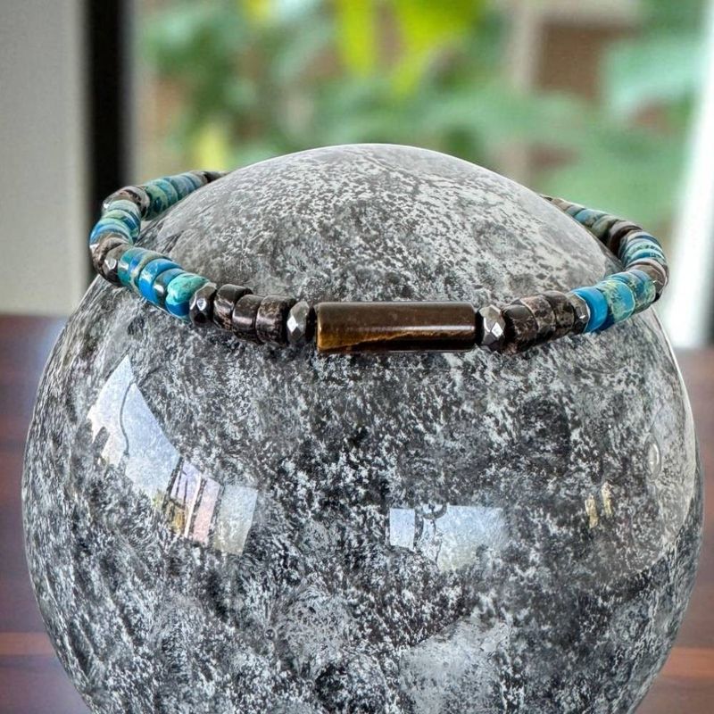 Fashion, accesorii si bijuterii - Barbati - Bijuterii barbati - Bratari barbati - Bratara barbati Caspian cu rondele de sediment marin si hematit cu ochi de tigru - Infinity.ro