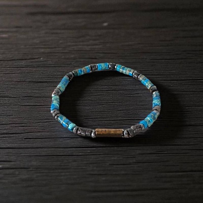 Fashion, accesorii si bijuterii - Barbati - Bijuterii barbati - Bratari barbati - Bratara barbati Caspian cu rondele de sediment marin si hematit cu ochi de tigru - Infinity.ro