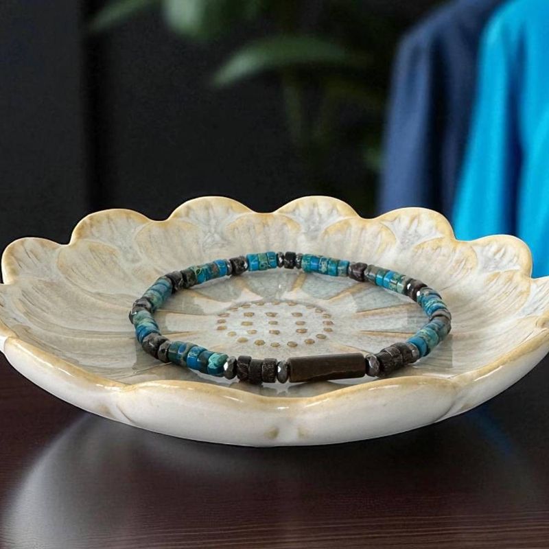 Fashion, accesorii si bijuterii - Barbati - Bijuterii barbati - Bratari barbati - Bratara barbati Caspian cu rondele de sediment marin si hematit cu ochi de tigru - Infinity.ro