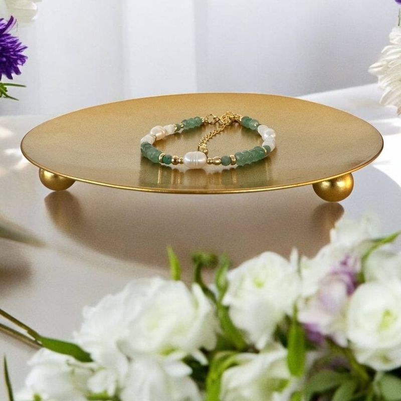 Fashion, accesorii si bijuterii - Femei - Bijuterii femei - Bratari femei - Bratara dama Lana din jad verde si perle naturale cu argint placat cu aur - Infinity.ro