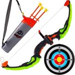 Jucarii, Copii si Bebe - Jucarii si jocuri - Jucarii de rol - Arme de jucarie - Set arc 60cm si Darts, include tolba cu pozitii pentru sageti su 3 sageti, diametru 25cm, multicolor - Infinity.ro