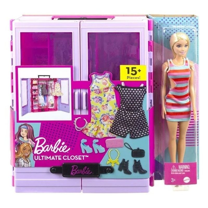 Jucarii, Copii si Bebe - Jucarii si jocuri - Papusi si accesorii - Casute de papusi si mobilier - Set Barbie Fashion dulap cu haine incluse - Mattel - Infinity.ro