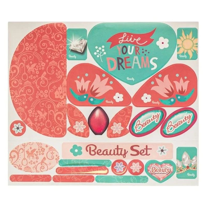 Jucarii, Copii si Bebe - Jucarii si jocuri - Jucarii de rol - Frumusete, bijuterii si accesorii fetite - Valiza cutie de bijuterii cu oglinda si accesorii, include 14 piese, 26x10x20cm, roz-verde - Infinity.ro