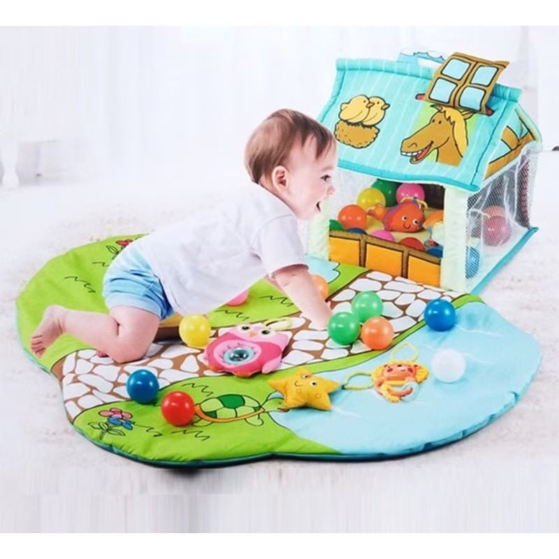 Jucarii, Copii si Bebe - Jucarii si jocuri - Jucarii bebelusi - Centre de activitati - Centru de activitati cu casuta pentru copii, 30 de bile colorate si jucarii detasabile - Infinity.ro