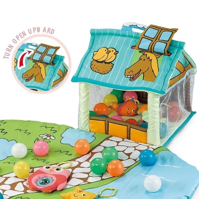 Jucarii, Copii si Bebe - Jucarii si jocuri - Jucarii bebelusi - Centre de activitati - Centru de activitati cu casuta pentru copii, 30 de bile colorate si jucarii detasabile - Infinity.ro