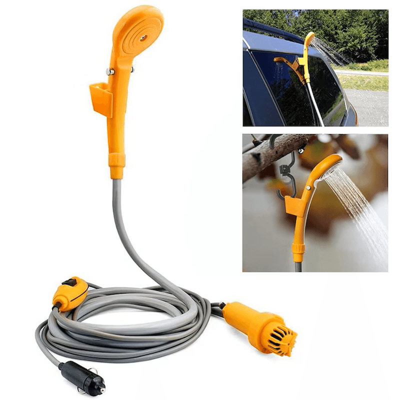 Sport si Outdoor - Camping - Accesorii camping si drumetii - Dus Portabil Pentru Camping, Presiune Placuta, Suport Pentru orice suprafata, Compact, Alimentare 12V de 5 m - Infinity.ro