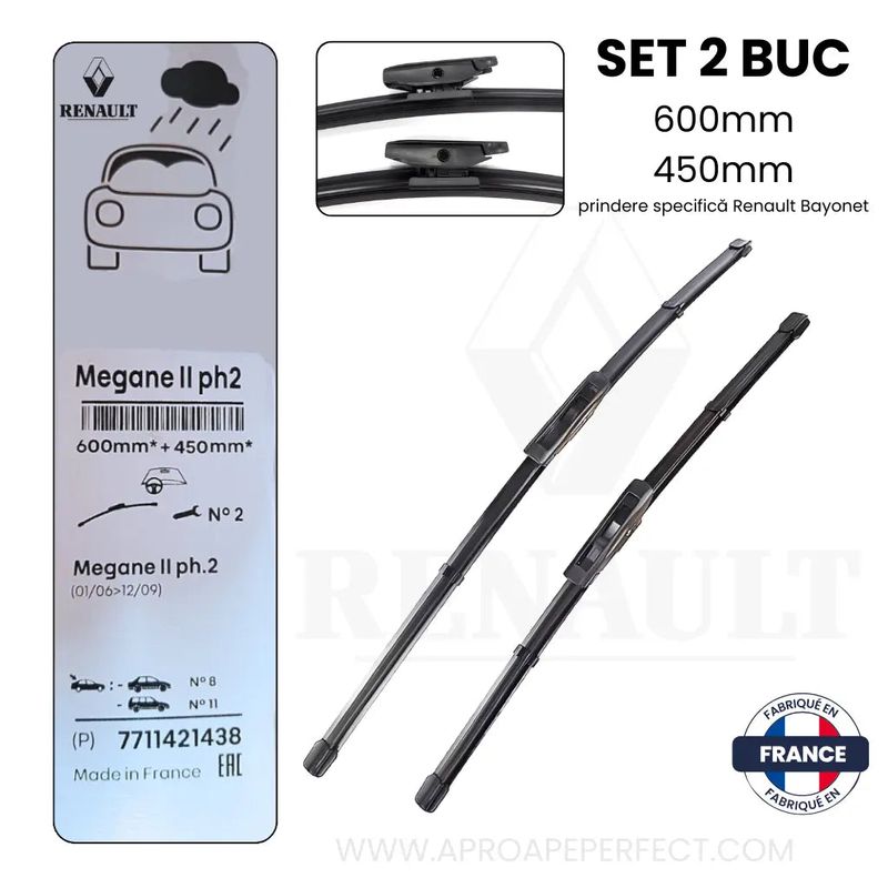 Auto si Moto - Intretinere auto - Stergatoare - Set Lamele Stergatoare Parbriz Originale Renault Megane II Hatchback 600/450mm - Infinity.ro