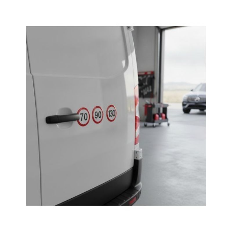 Auto si Moto - Piese auto si accesorii - Caroserie - Ornamente exterior auto - Set 4 stickere reflectorizante limita viteza 50-70-90-130 diametru 11.5 cm - Infinity.ro