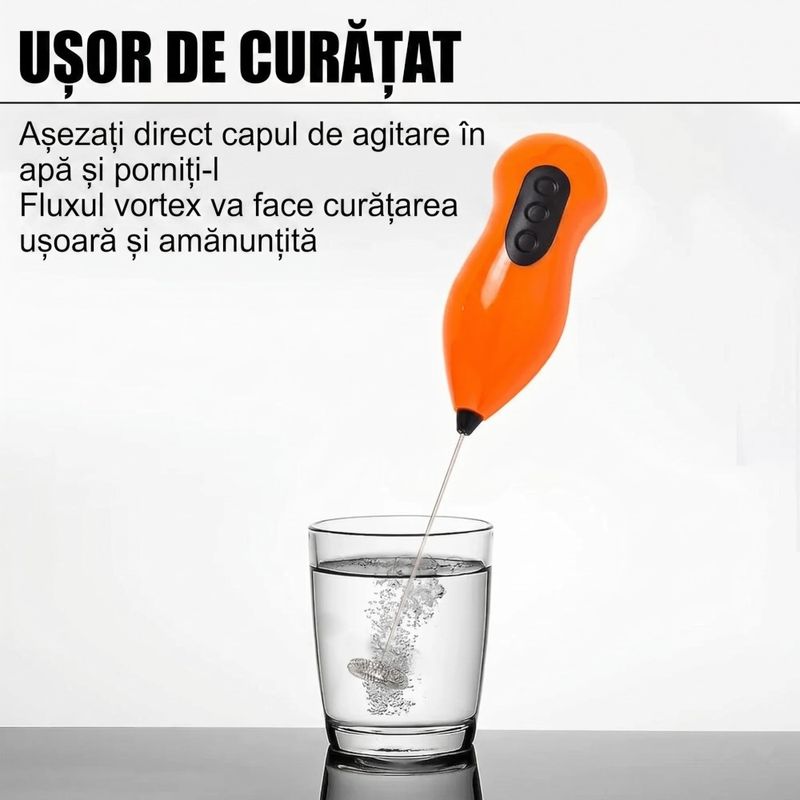 Electronice si Electrocasnice - Electrocasnice bucatarie - Preparare bauturi - Accesorii si consumabile aparate preparare bauturi - Spumant de lapte si cafea MADGENIX, Tel electric cu baterii, Mini mixer de mana din inox, 22x4.5 cm, Portocaliu - Infinity.ro