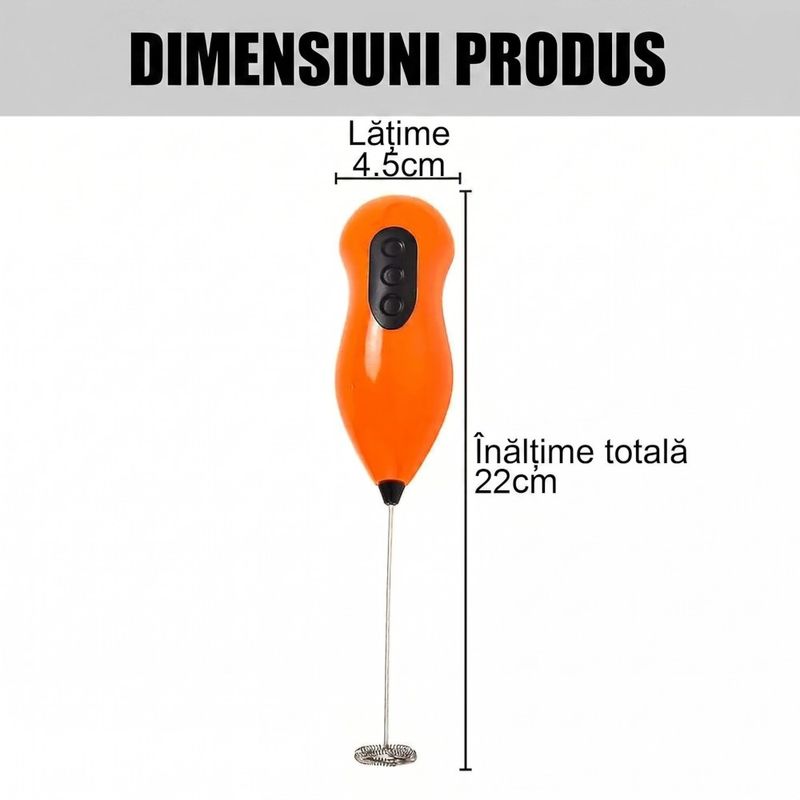 Electronice si Electrocasnice - Electrocasnice bucatarie - Preparare bauturi - Accesorii si consumabile aparate preparare bauturi - Spumant de lapte si cafea MADGENIX, Tel electric cu baterii, Mini mixer de mana din inox, 22x4.5 cm, Portocaliu - Infinity.ro
