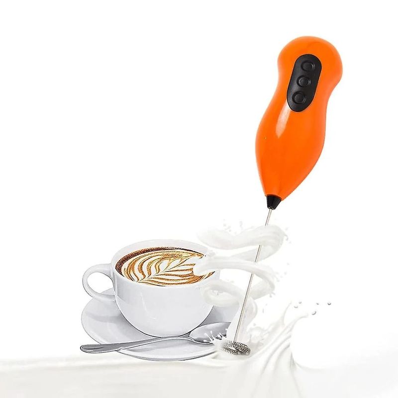 Electronice si Electrocasnice - Electrocasnice bucatarie - Preparare bauturi - Accesorii si consumabile aparate preparare bauturi - Spumant de lapte si cafea MADGENIX, Tel electric cu baterii, Mini mixer de mana din inox, 22x4.5 cm, Portocaliu - Infinity.ro
