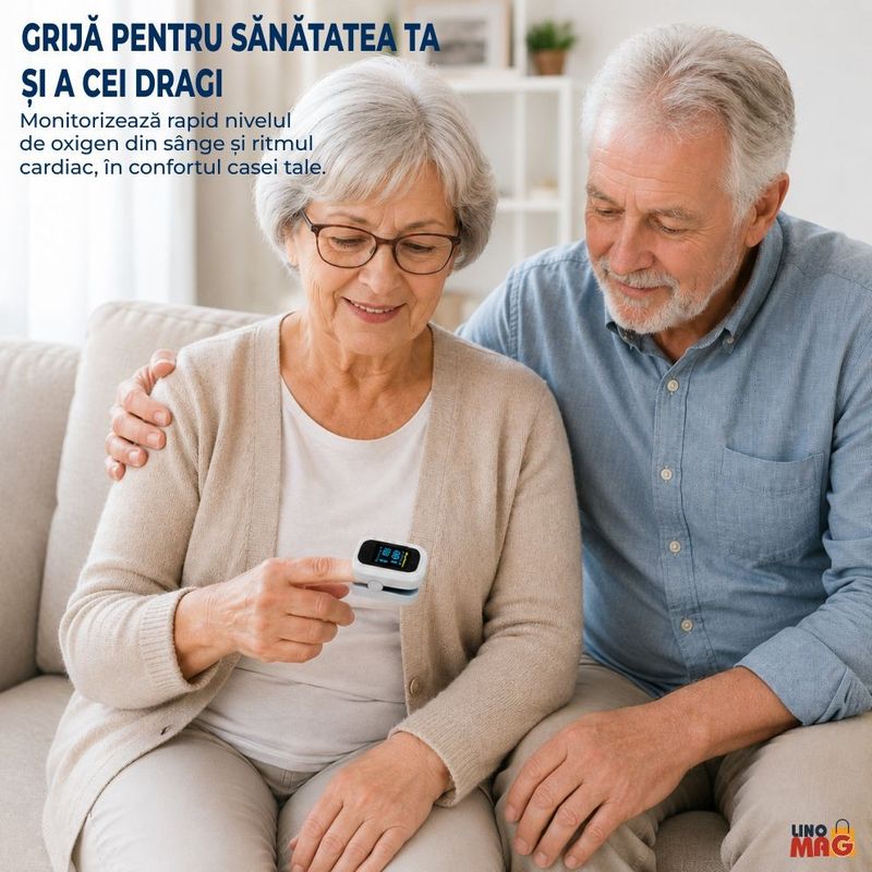 Ingrijire personala si Cosmetice - Sanatate si wellness - Aparate medicale - Pulsoximetre - Pulsoximetru Digital Linomag® pentru Deget, Ecran OLED, Masurare SpO2 si Puls, Oprire Automata, Alb/Gri - Infinity.ro