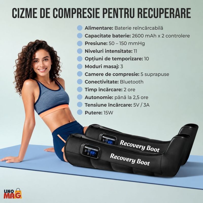 Ingrijire personala si Cosmetice - Sanatate si wellness - Articole wellness - Aparate si dispozitive de masaj - Aparat Masaj Picioare Wireless Linomag® cu Compresie Aer, 11 Intensitati, 3 Moduri, Recuperare Musculara - Infinity.ro