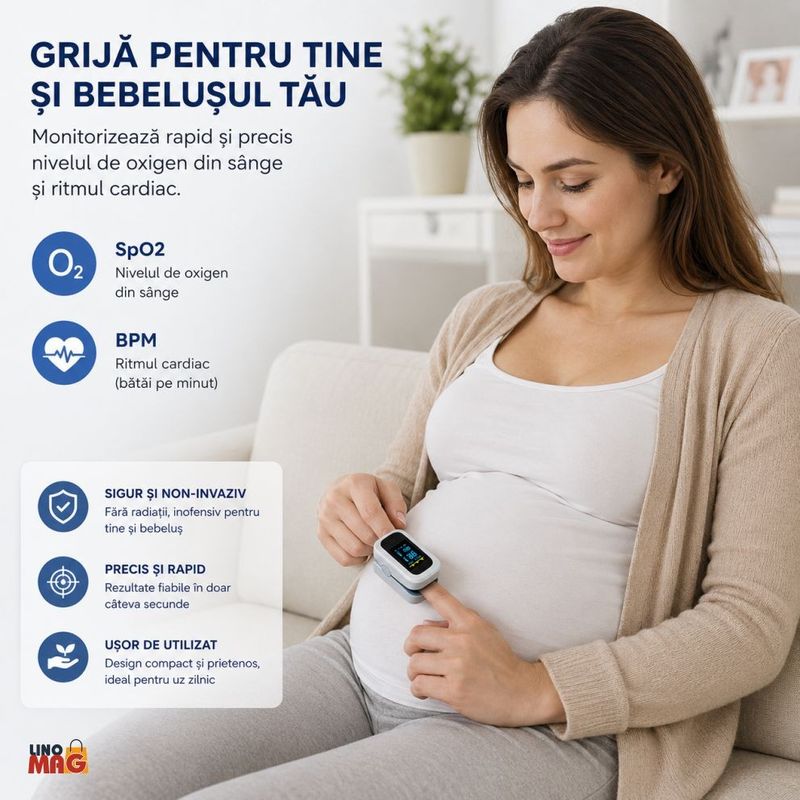Ingrijire personala si Cosmetice - Sanatate si wellness - Aparate medicale - Pulsoximetre - Pulsoximetru Digital Linomag® pentru Deget, Ecran OLED, Masurare SpO2 si Puls, Oprire Automata, Alb/Gri - Infinity.ro