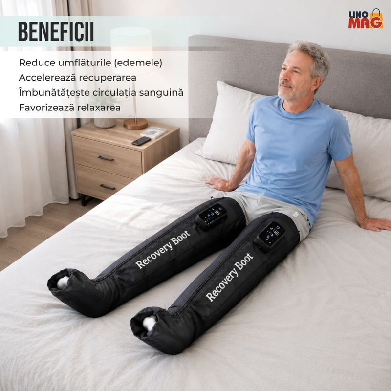 Ingrijire personala si Cosmetice - Sanatate si wellness - Articole wellness - Aparate si dispozitive de masaj - Aparat Masaj Picioare Wireless Linomag® cu Compresie Aer, 11 Intensitati, 3 Moduri, Recuperare Musculara - Infinity.ro
