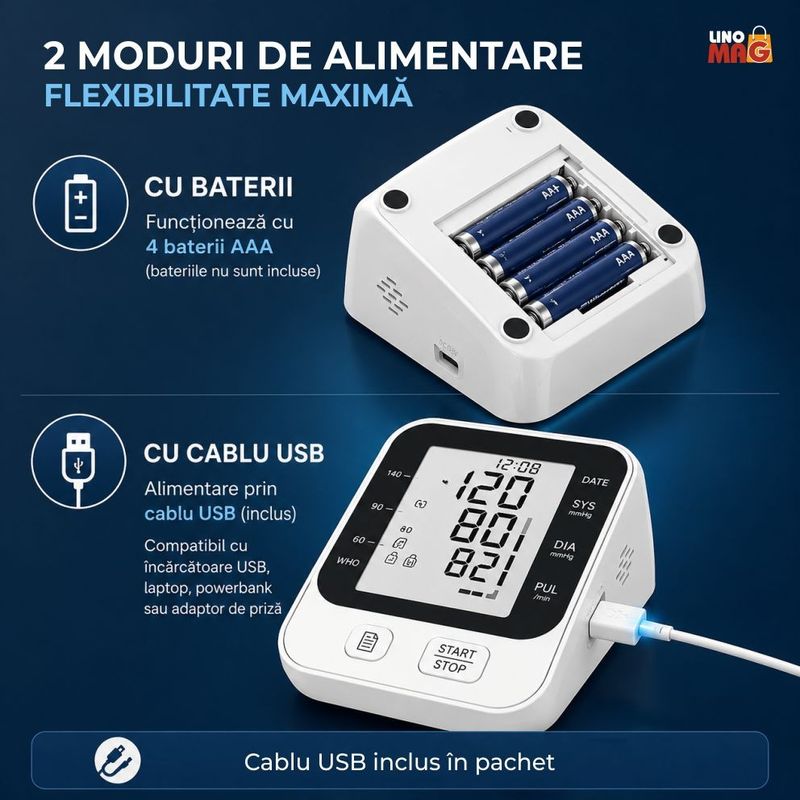 Ingrijire personala si Cosmetice - Sanatate si wellness - Aparate medicale - Tensiometre - Tensiometru de Brat Automat Linomag®, LCD, 2 Utilizatori, Memorie 2x99, USB-C, Detectare Puls, Alb - Infinity.ro