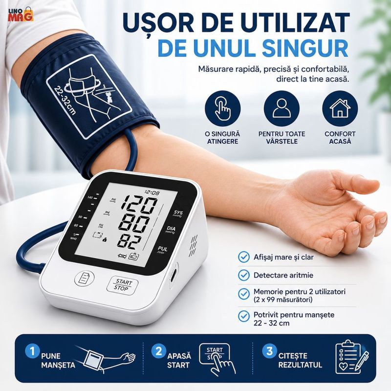 Ingrijire personala si Cosmetice - Sanatate si wellness - Aparate medicale - Tensiometre - Tensiometru de Brat Automat Linomag®, LCD, 2 Utilizatori, Memorie 2x99, USB-C, Detectare Puls, Alb - Infinity.ro