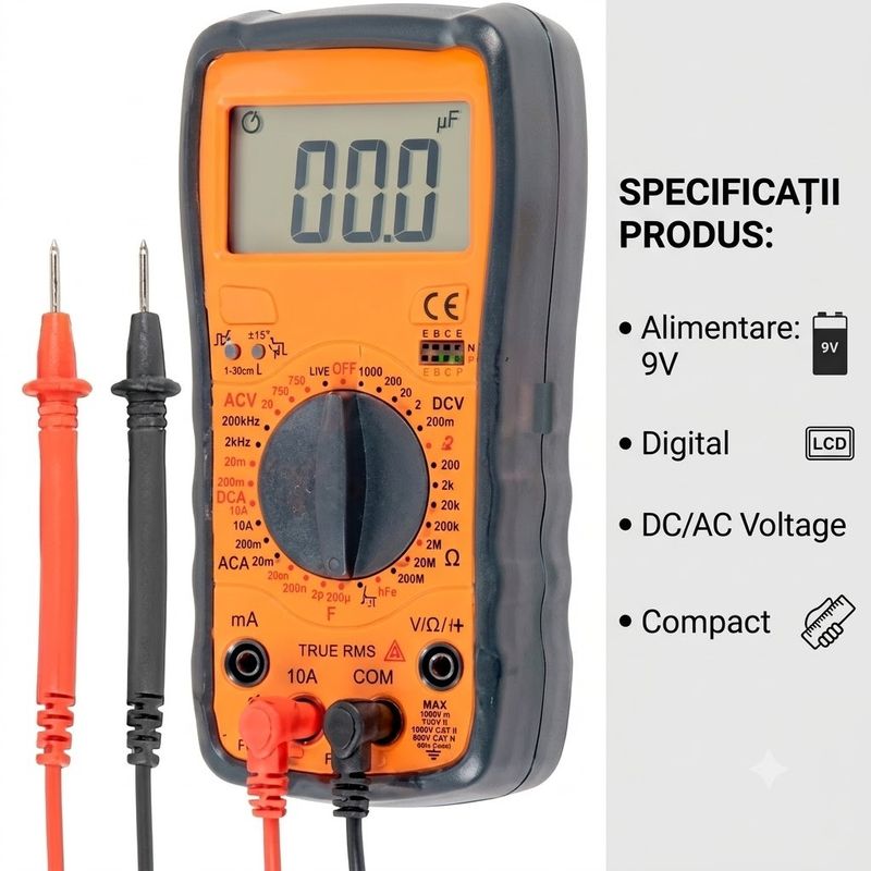 Casa si Gradina - Constructii - Scule electrice si accesorii - Aparate de masura - Multimetru digital, True RMS, NCV, 10A, tensiune AC/DC, test dioda si continuitate, functie HOLD, detectie faza - Infinity.ro
