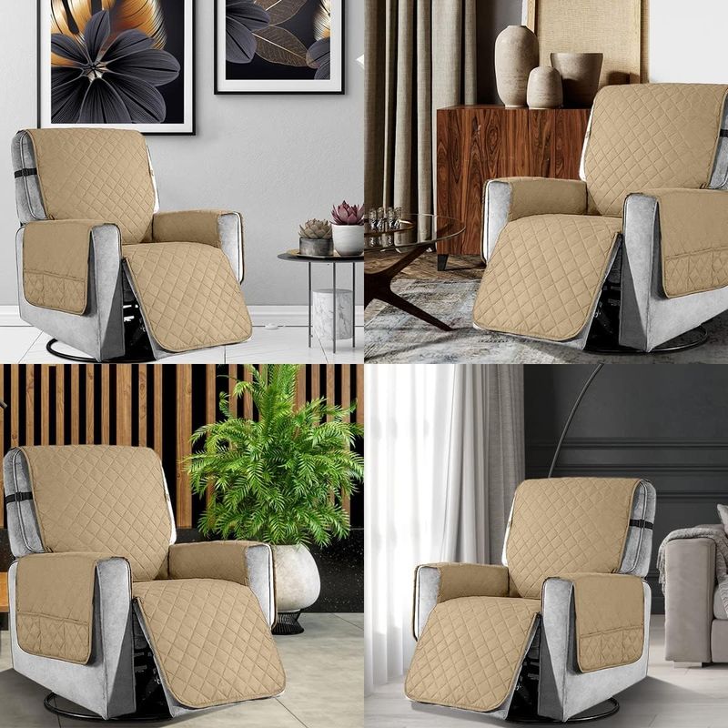 Casa si Gradina - Textile si covoare - Huse pentru mobilier - Husa crem pentru fotoliu, cu protectie cotiere, moale, lavabila, 68.6x63,5x55.9 cm - Infinity.ro