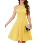 Fashion, accesorii si bijuterii - Femei - Imbracaminte femei - Rochii femei - Rochie eleganta, deasupra la genunchi, fara maneci, mulata, Galbena XL - Infinity.ro