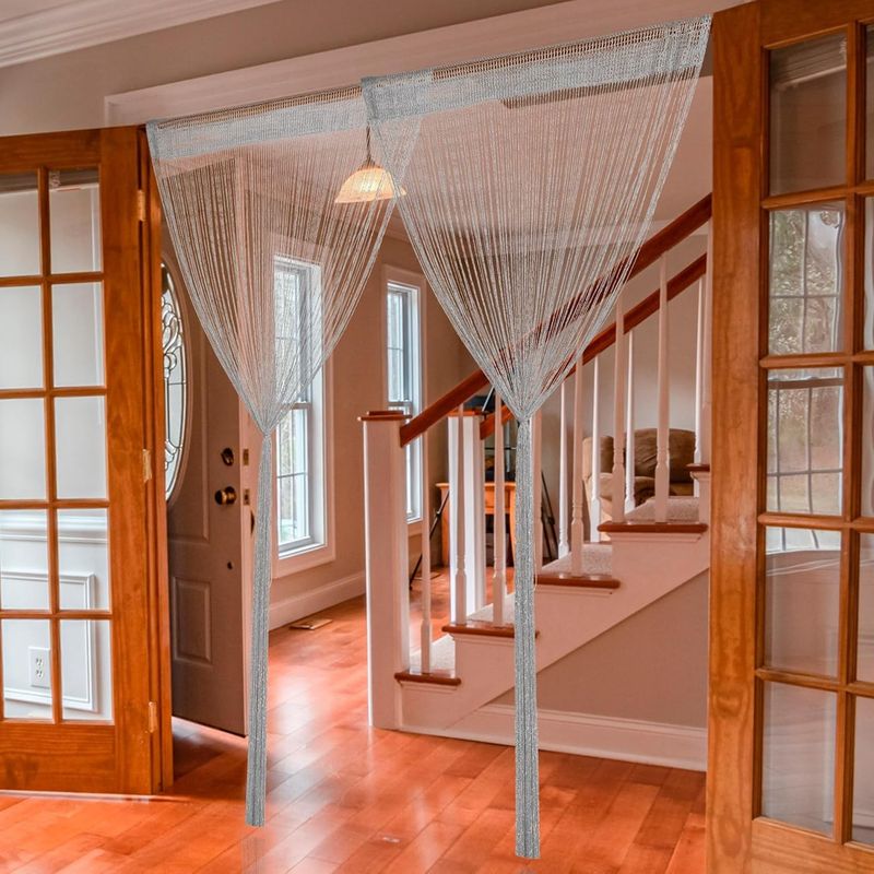 Casa si Gradina - Textile si covoare - Perdele si draperii - Perdele - Perdele decorative fasii gri pentru cadrul usii 100v200 cm, set 2 bucati - Infinity.ro