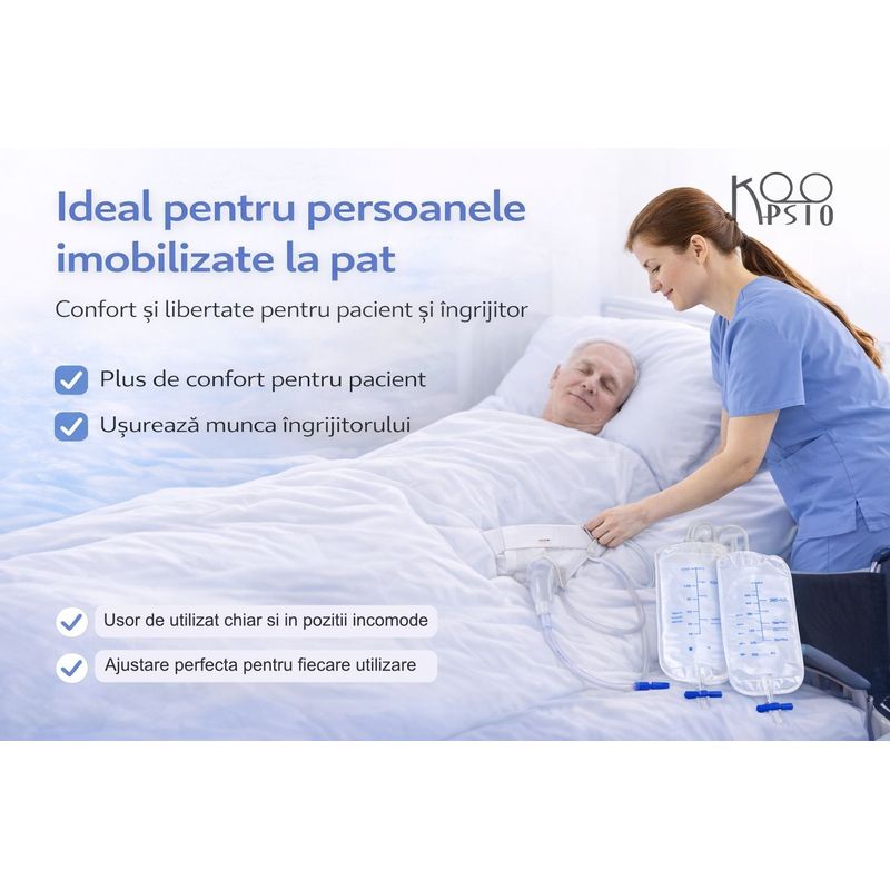Ingrijire personala si Cosmetice - Ingrijire personala - Igiena intima - Scutece adulti si chiloti incontinenta - Kit incontinenta urinara pentru barbati, Koopsio, sistem de colectare cu pungi 1000 ml si 2000 ml, Marime ajustabila - Infinity.ro