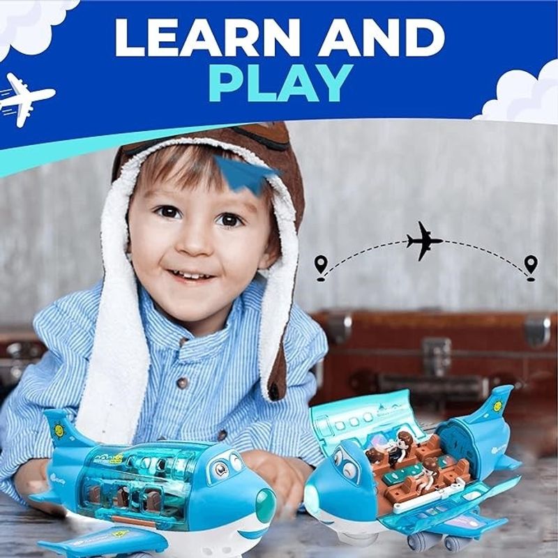 Jucarii, Copii si Bebe - Jucarii si jocuri - Jucarii bebelusi - Jucarii interactive bebelusi - Jucarie interactiva, Avion cu pasageri cu lumini si sunete culoare bleu - Infinity.ro