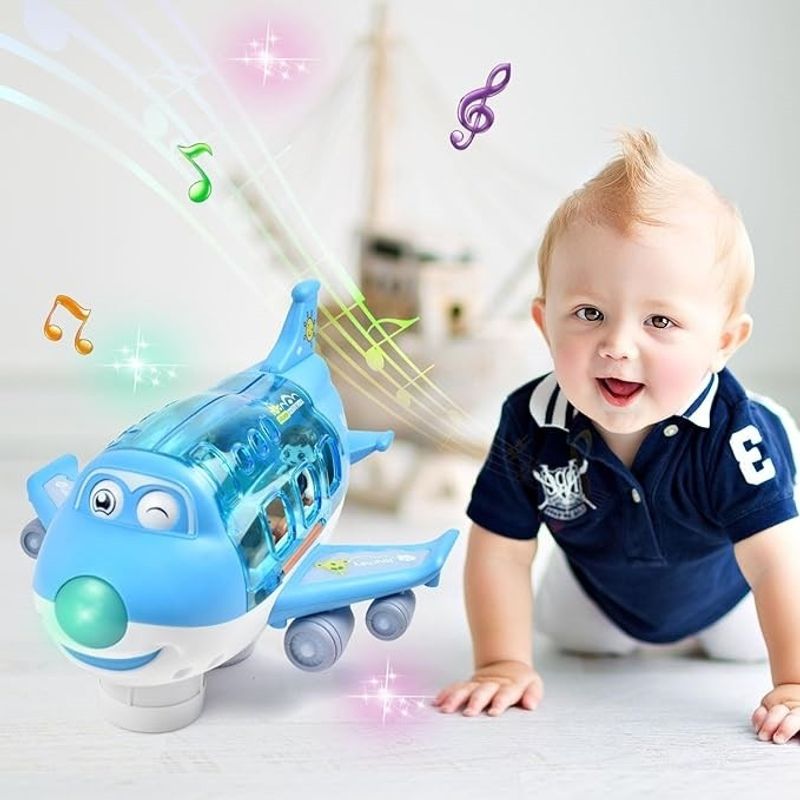 Jucarii, Copii si Bebe - Jucarii si jocuri - Jucarii bebelusi - Jucarii interactive bebelusi - Jucarie interactiva, Avion cu pasageri cu lumini si sunete culoare bleu - Infinity.ro