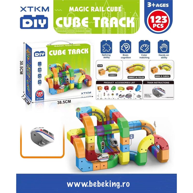 Jucarii, Copii si Bebe - Jucarii si jocuri - Vehicule si jucarii cu telecomanda - Trenulete de jucarie - Set trenulet electric Klick Rail cu pista flexibila magnetica 3D si constructie modulara pentru copii - Infinity.ro