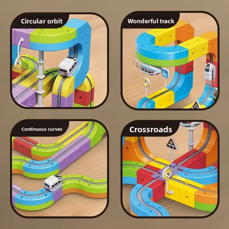 Jucarii, Copii si Bebe - Jucarii si jocuri - Vehicule si jucarii cu telecomanda - Trenulete de jucarie - Set trenulet electric Klick Rail cu pista flexibila magnetica 3D si constructie modulara pentru copii - Infinity.ro