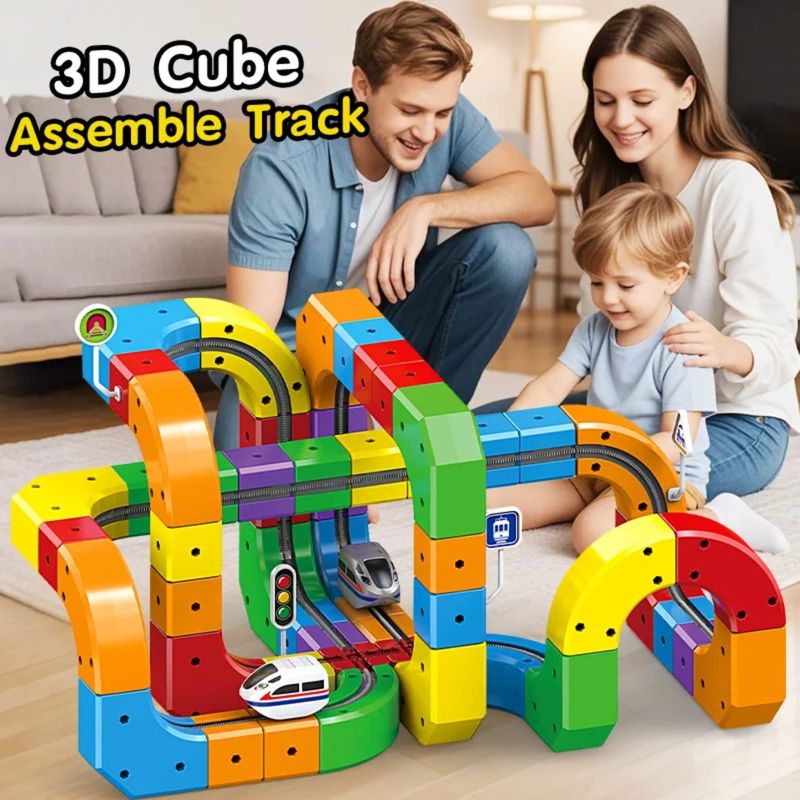 Jucarii, Copii si Bebe - Jucarii si jocuri - Vehicule si jucarii cu telecomanda - Trenulete de jucarie - Set trenulet electric Klick Rail cu pista flexibila magnetica 3D si constructie modulara pentru copii - Infinity.ro