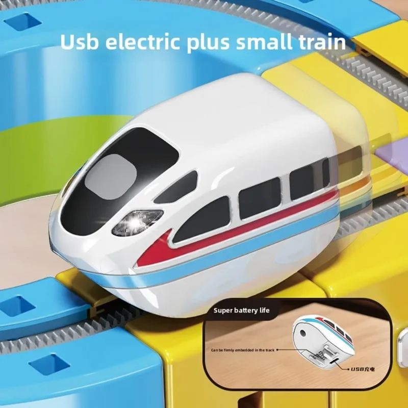 Jucarii, Copii si Bebe - Jucarii si jocuri - Vehicule si jucarii cu telecomanda - Trenulete de jucarie - Set trenulet electric Klick Rail cu pista flexibila magnetica 3D si constructie modulara pentru copii - Infinity.ro