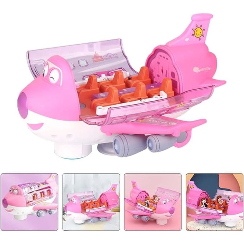 Jucarii, Copii si Bebe - Jucarii si jocuri - Vehicule si jucarii cu telecomanda - Elicoptere, avioane si nave de jucarie - Jucarie interactiva, Avion cu pasageri cu lumini si sunete culoare roz - Infinity.ro