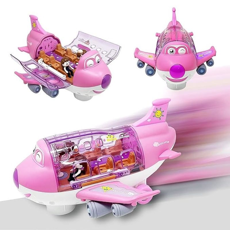Jucarii, Copii si Bebe - Jucarii si jocuri - Vehicule si jucarii cu telecomanda - Elicoptere, avioane si nave de jucarie - Jucarie interactiva, Avion cu pasageri cu lumini si sunete culoare roz - Infinity.ro